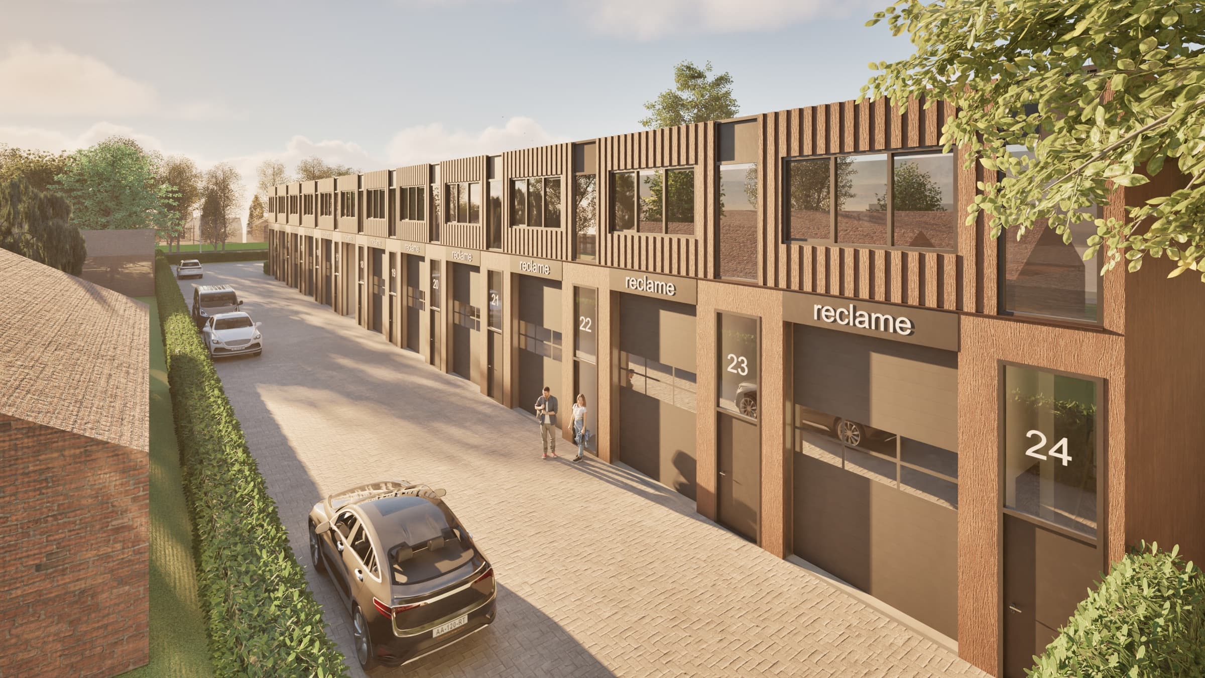 De rij langs de groenstrook, met unit 24 aan de kop